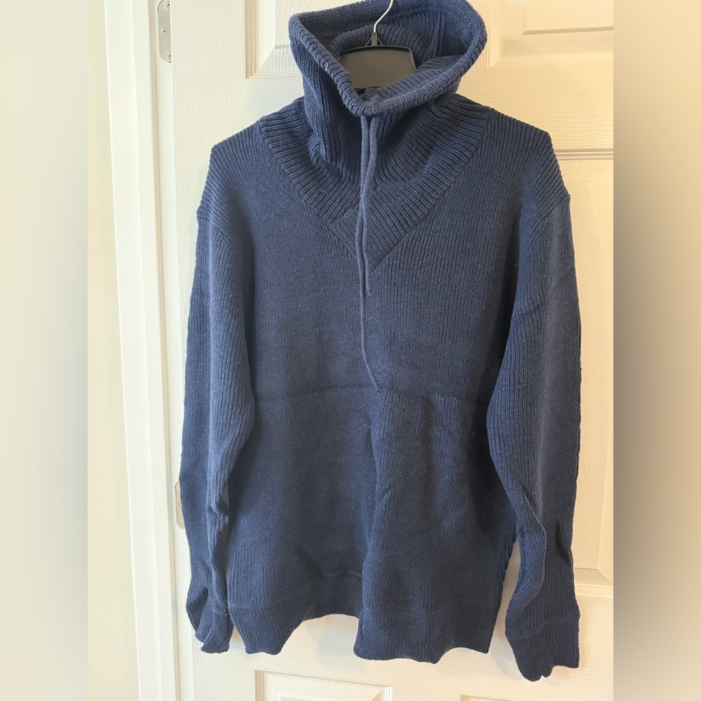 Men's Navy Knit Pullover Sweater with Funnel Neck